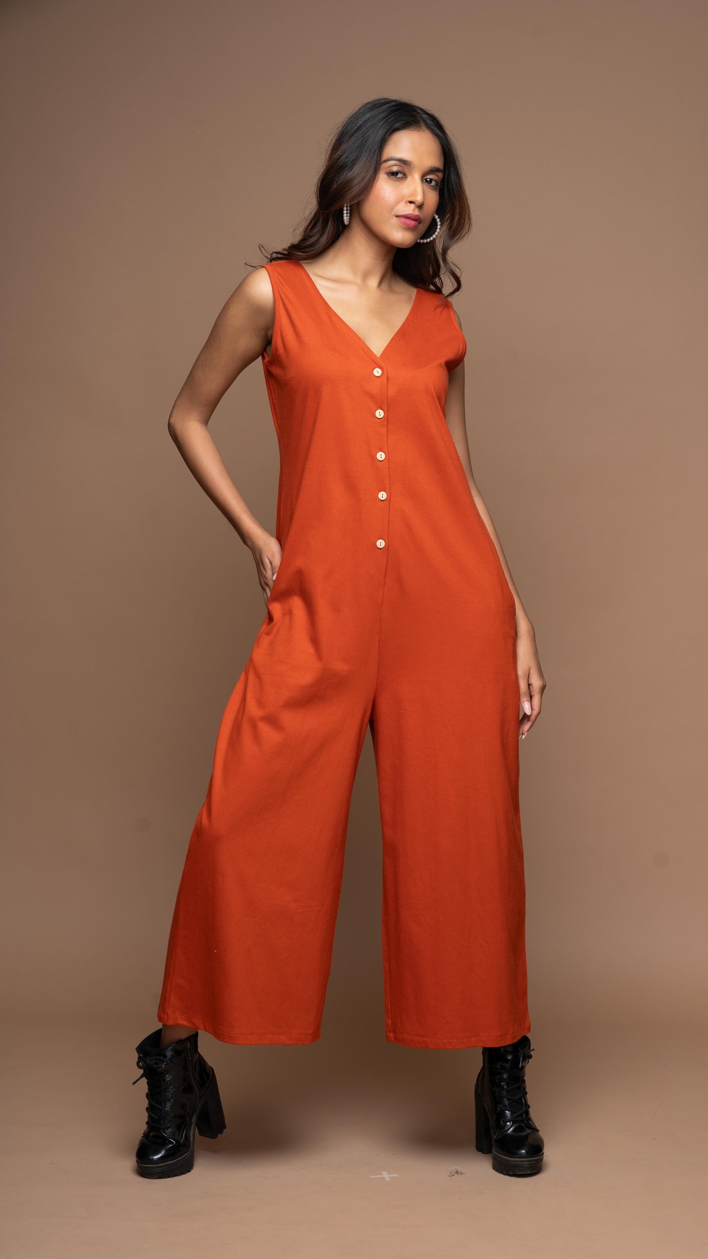 Viva V-neck Jumpsuit in Rust