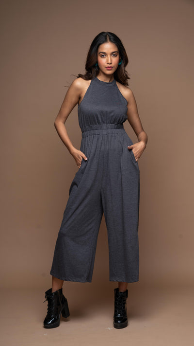 Glam Halter Jumpsuit in Charcoal Gray