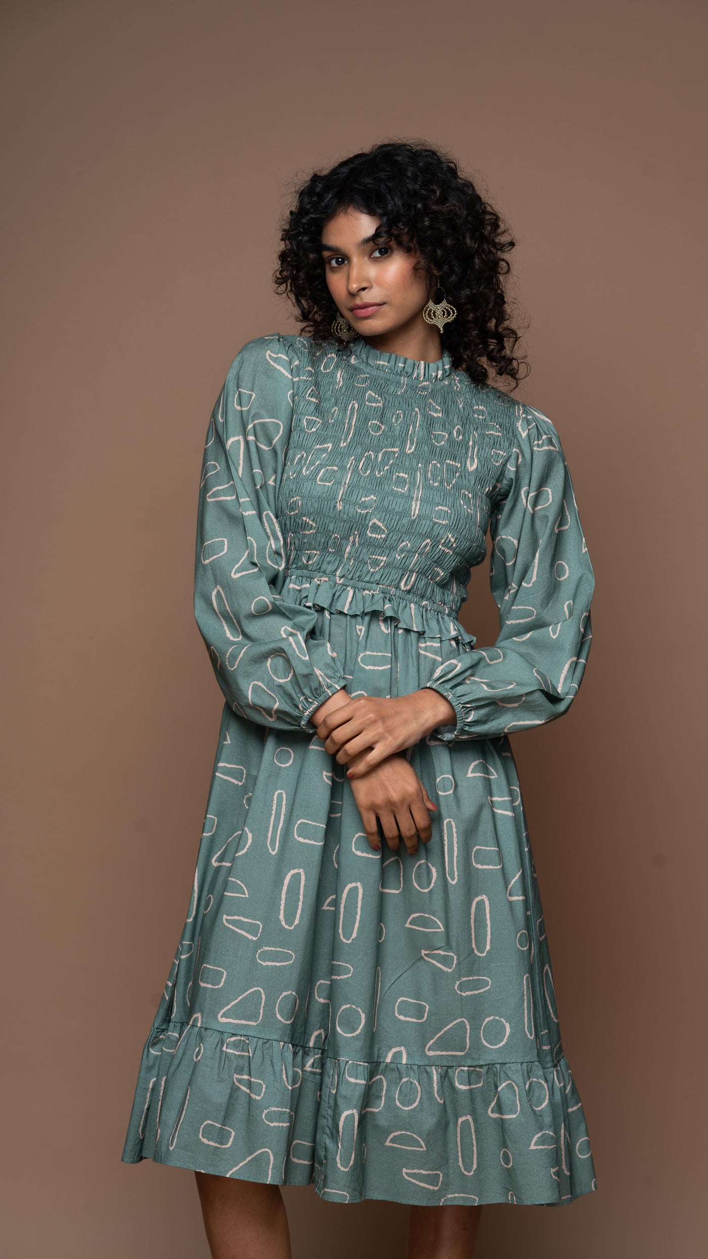 Ocean Whisper Midi Dress in Mystery Geometric Pattern