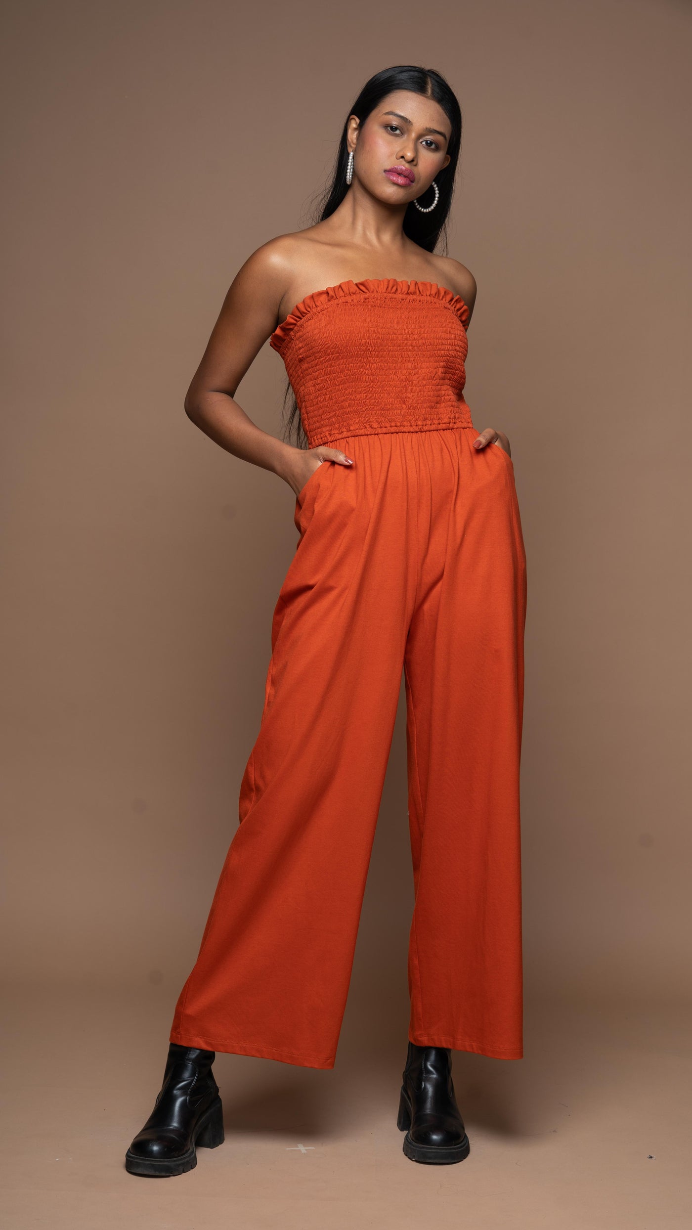 Strapless Vibe Jumpsuit in Rust