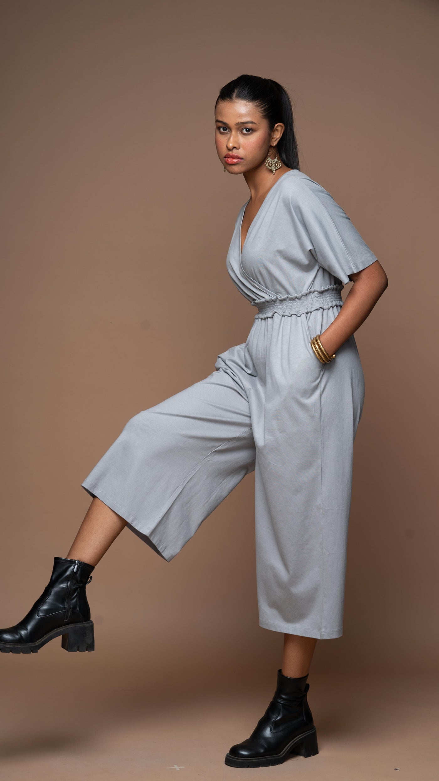 Crossover Charm Jumpsuit in Gray Blue