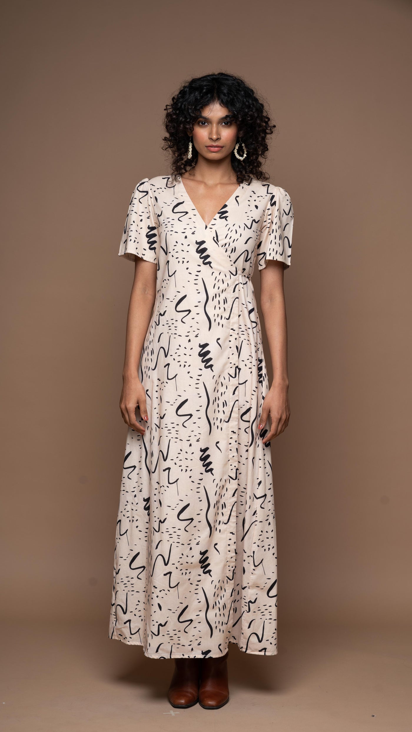 Tie and Twirl Long Maxi Wrap Dress in Notes and Scribbles Pattern