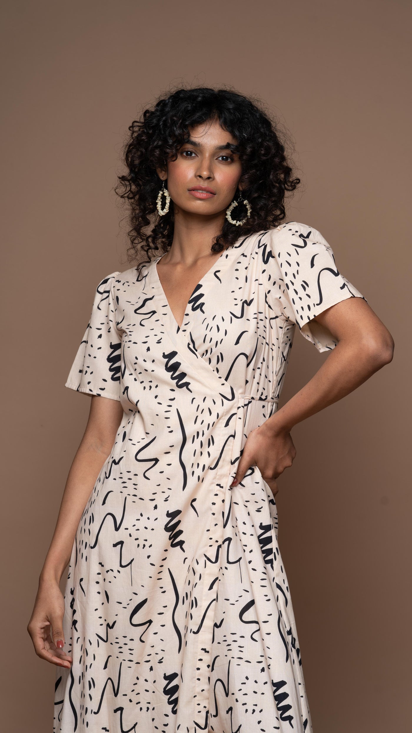 Tie and Twirl Long Maxi Wrap Dress in Notes and Scribbles Pattern