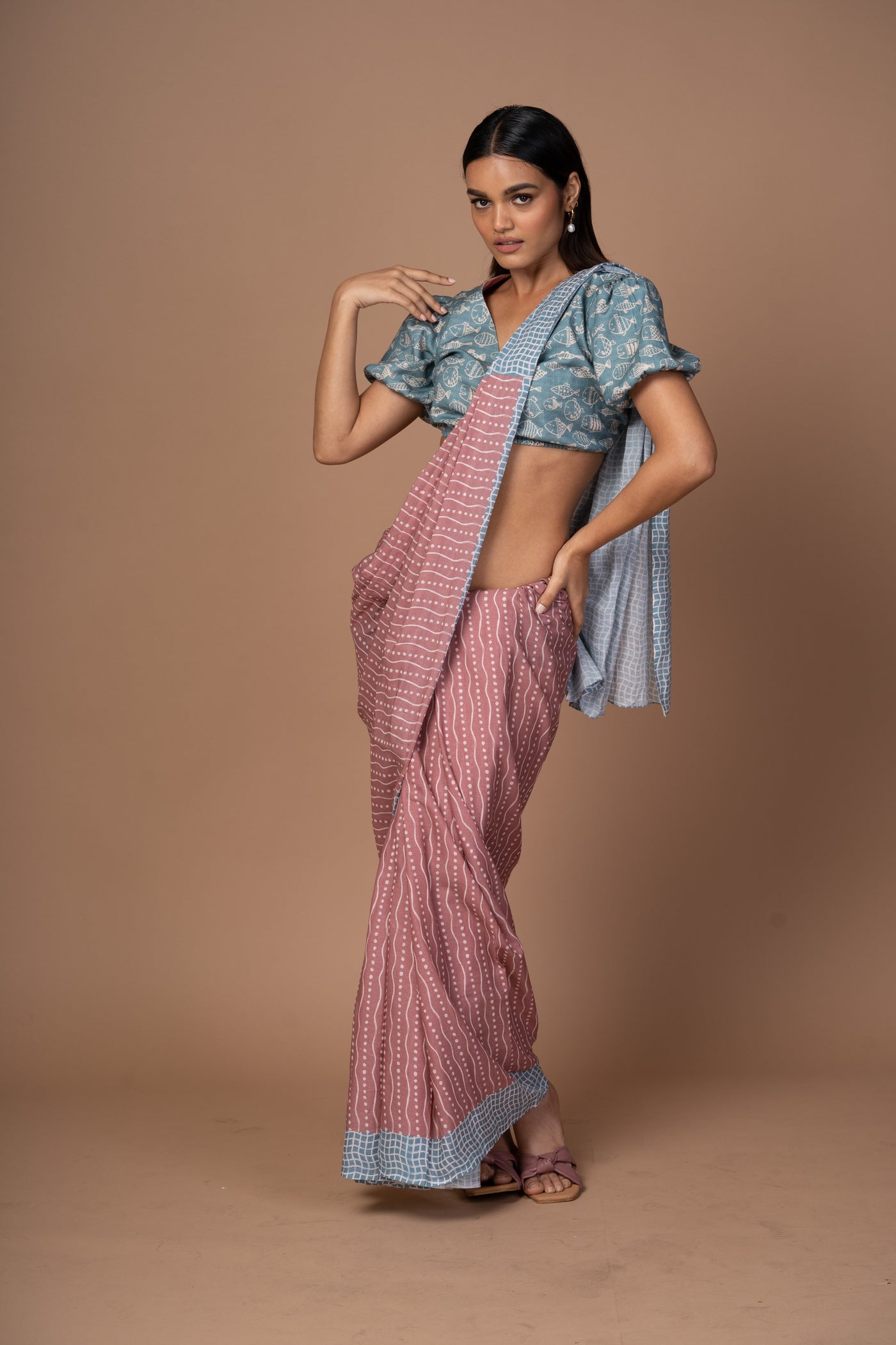 Waves of Dots Cotton Sari