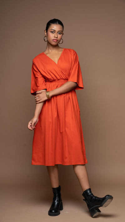 Crisscross Charm Jersey Dress - Rust