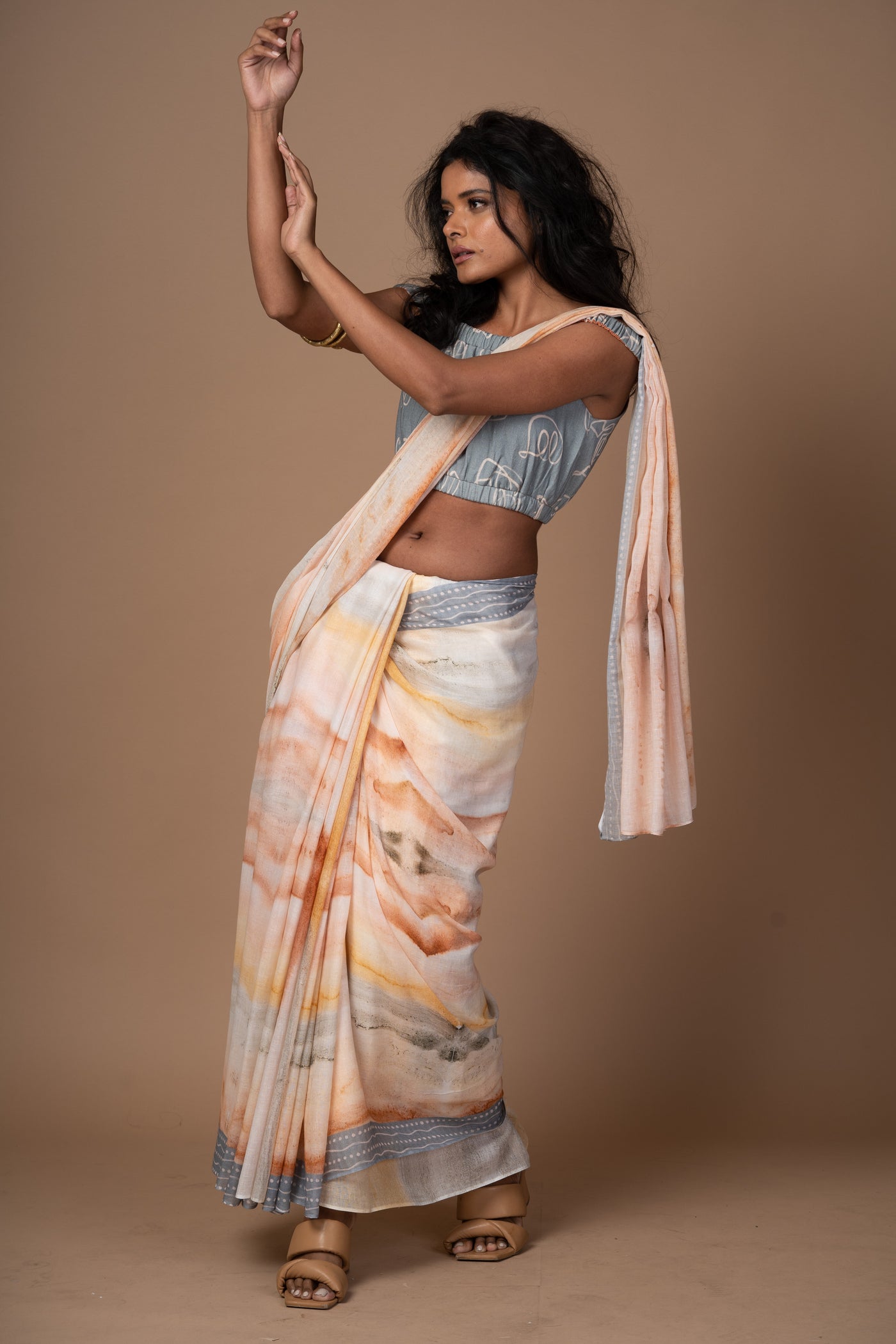 Dreamy Ripples Cotton Sari