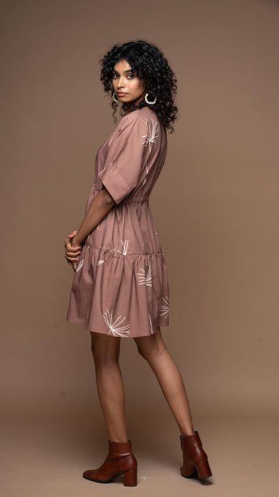 Effortless Chic Short Boho Dress in 'In Retrospect' Dandelion Pattern