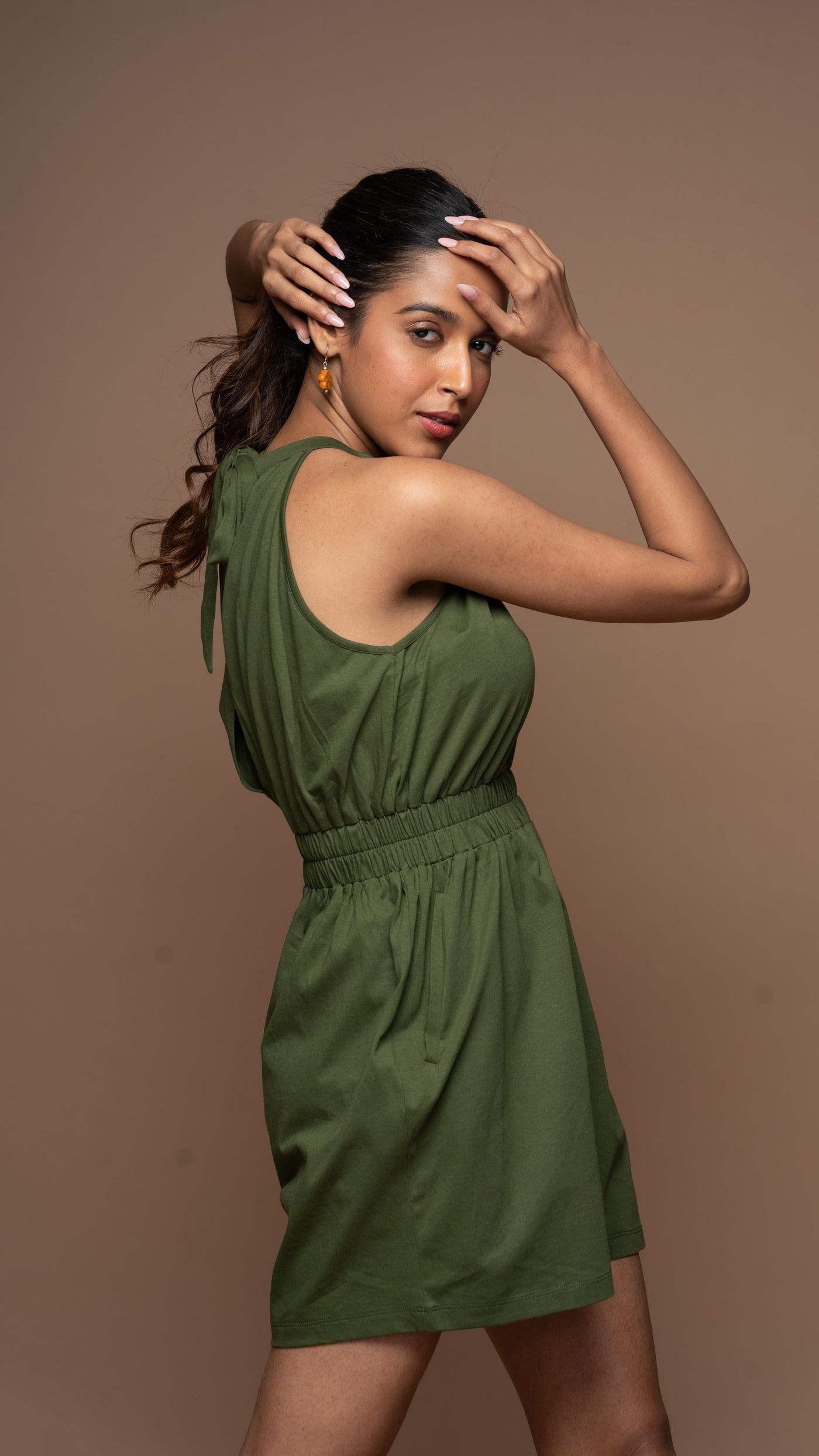 Glam Halter Jumpsuit in Olive Green