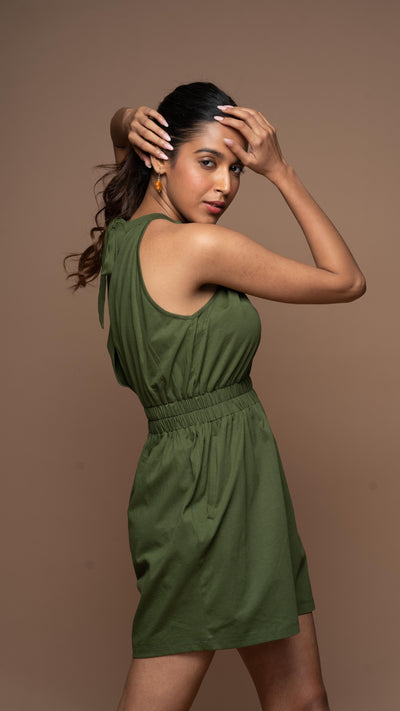 Glam Halter Jumpsuit in Olive Green