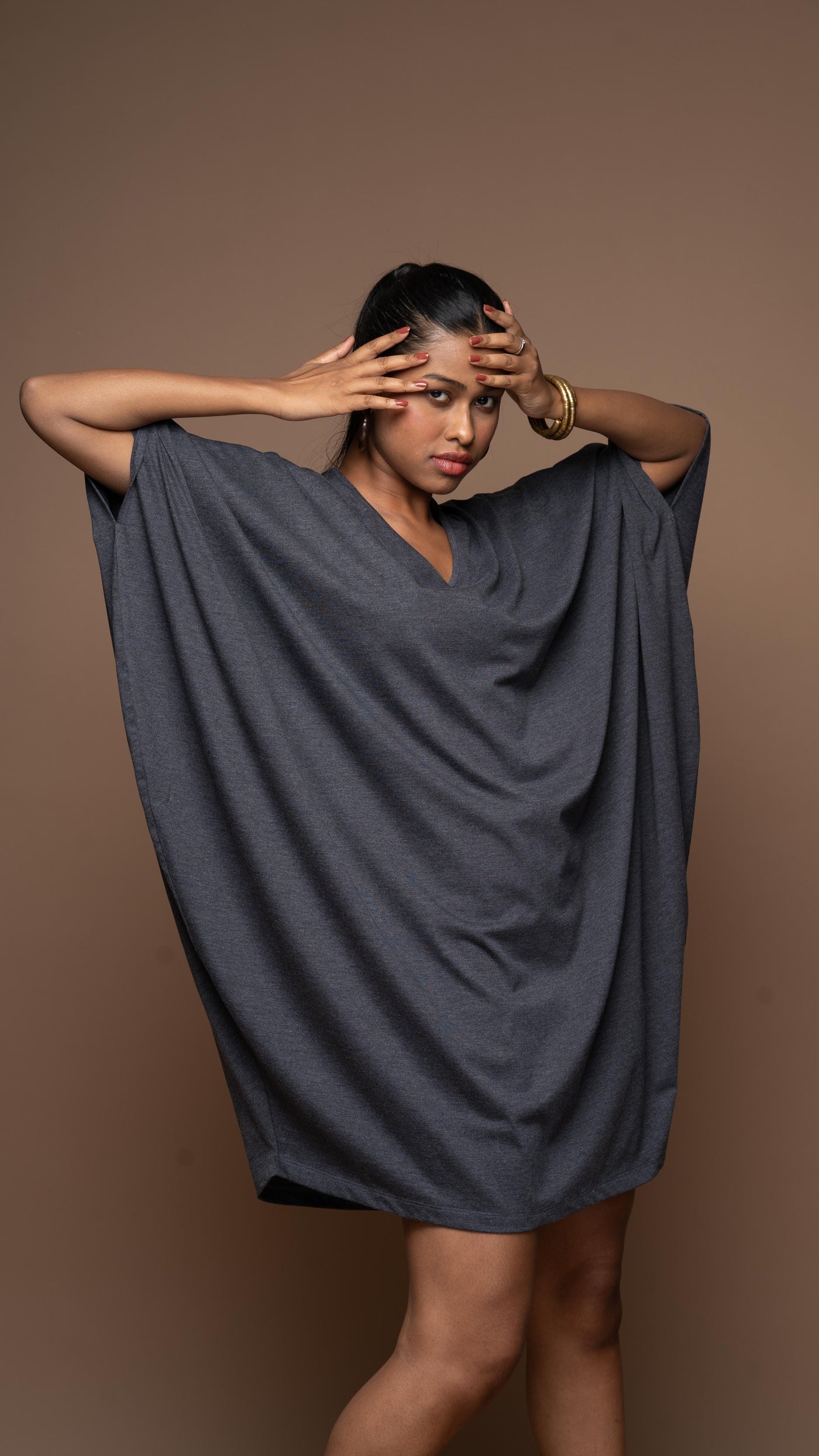 Batwing Breeze Jersey Dress - Charcoal Gray