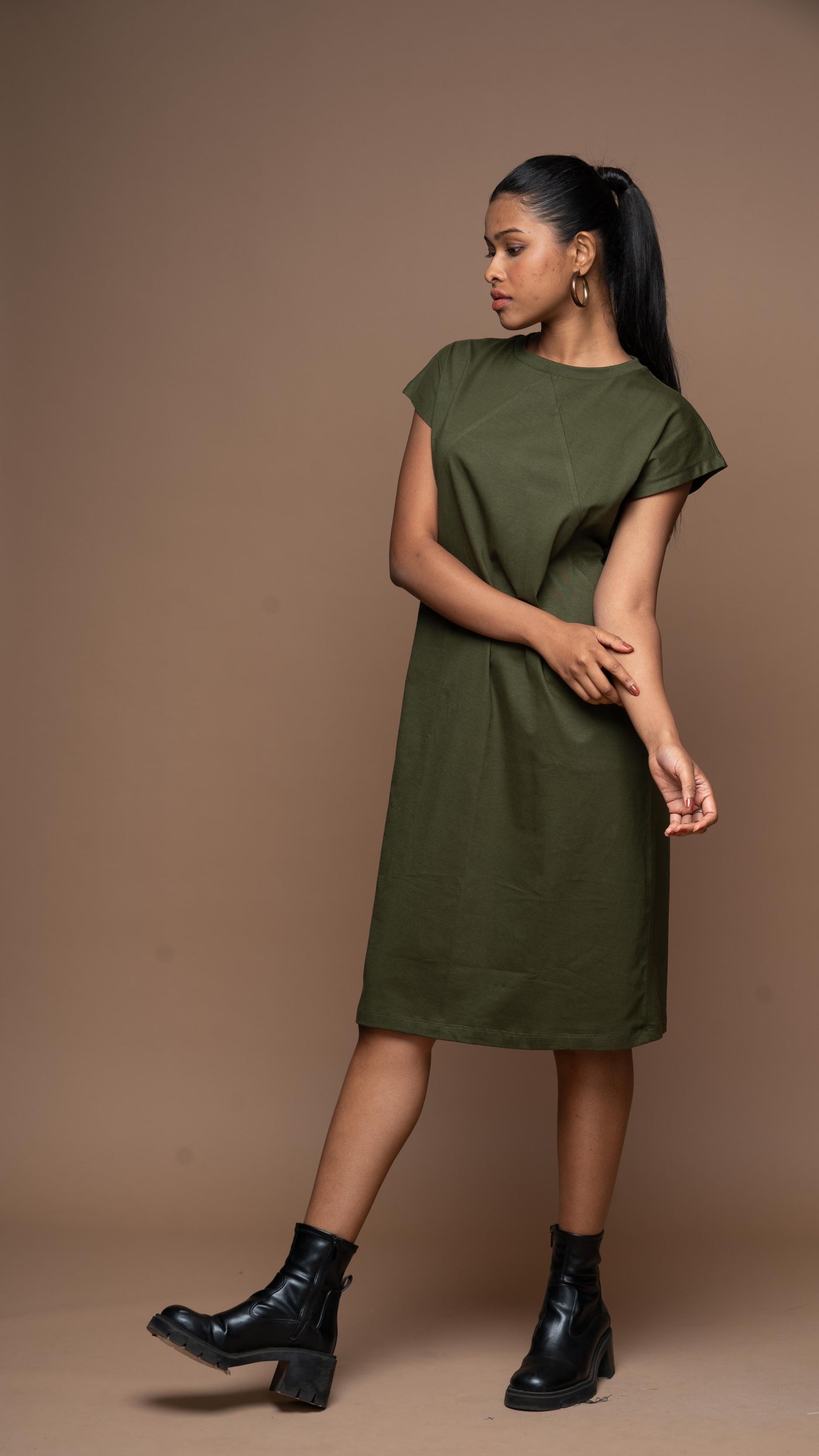 Tri-Cut Comfort Jersey Dress - Olive Green