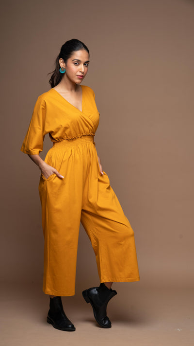 Crossover Charm Jumpsuit in Mustard