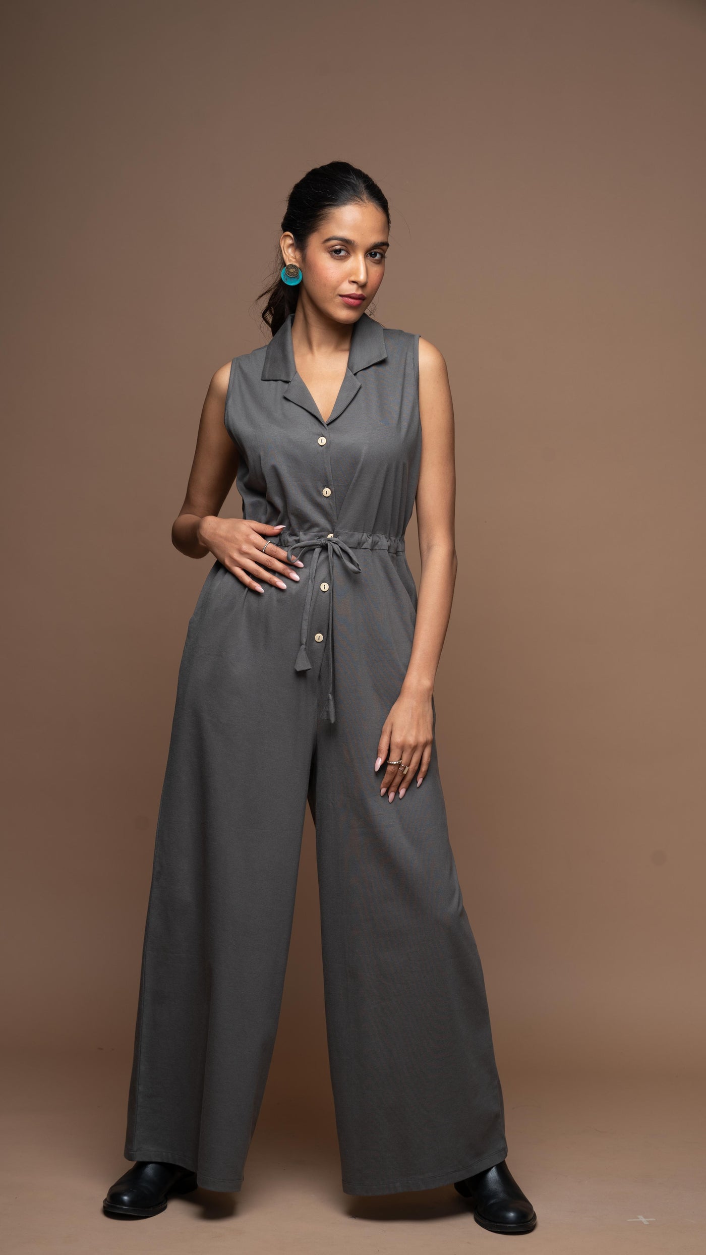 The Collared Look Jumpsuit in Steel Gray