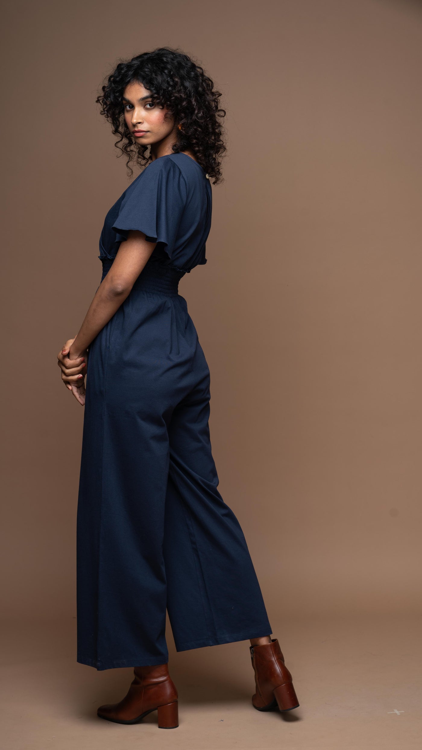 Chic Crossover Jumpsuit in Navy Blue