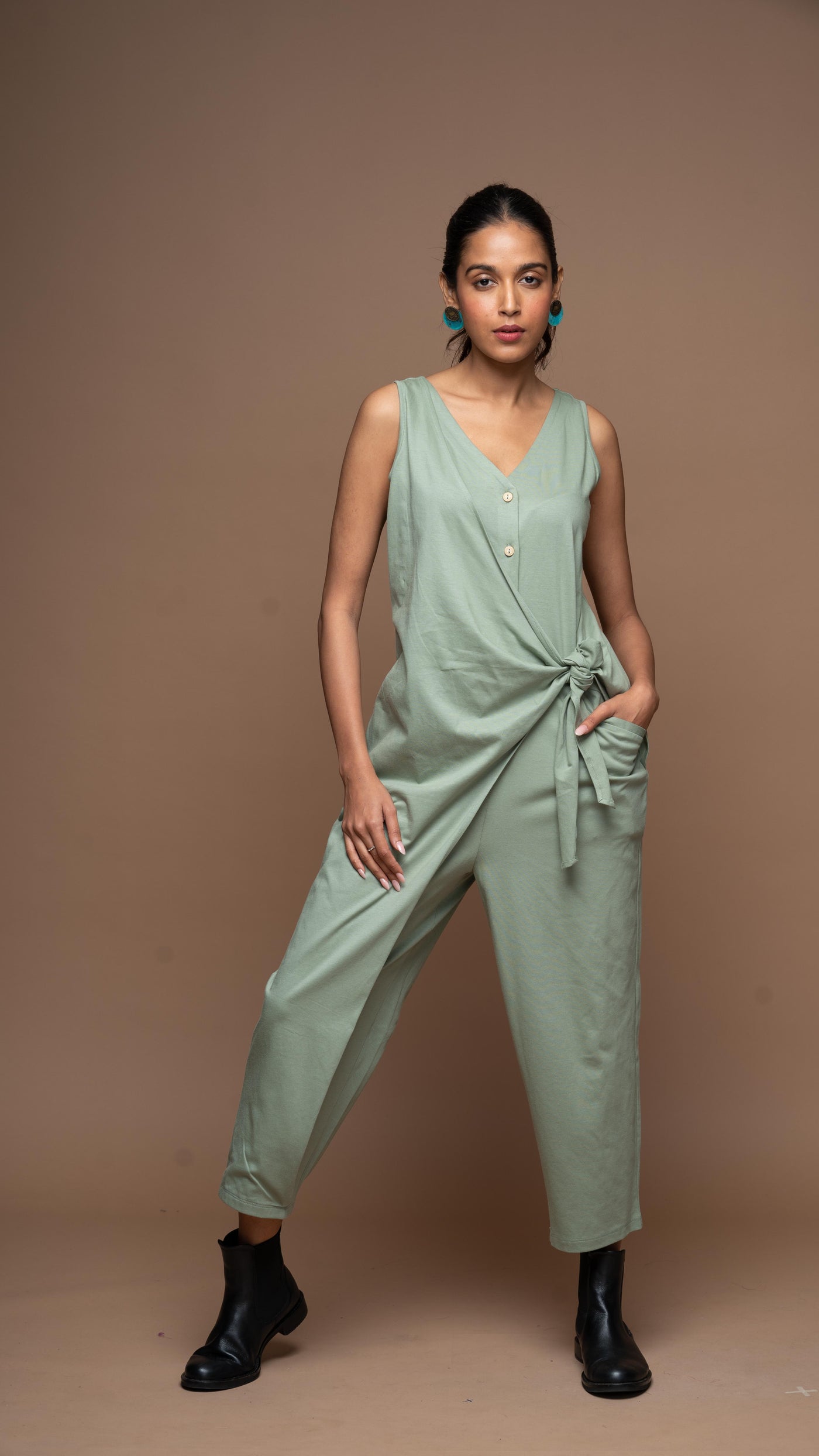 Knot & Twist Jumpsuit in Dusty Sage