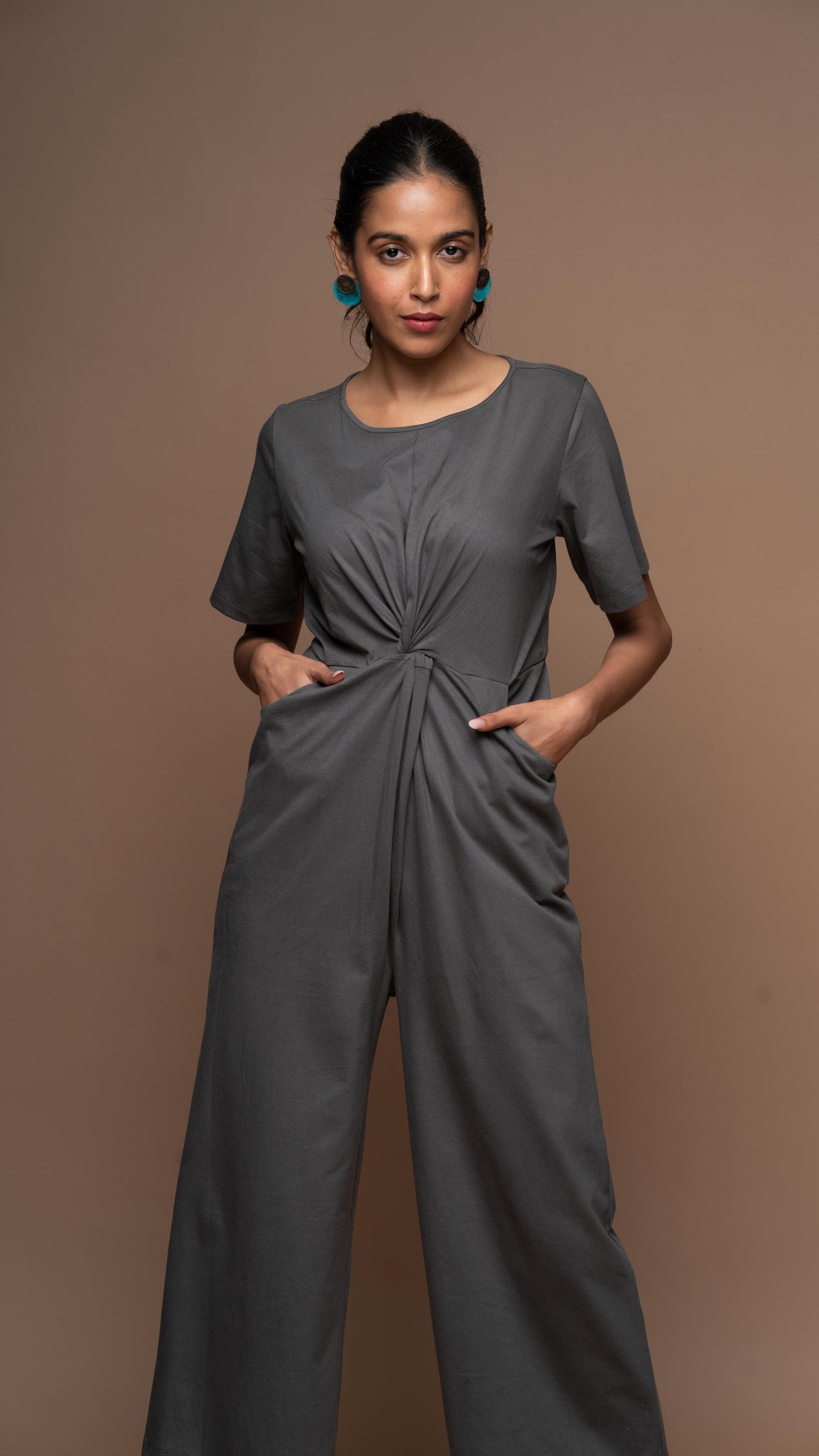 Twisted Bliss Jumpsuit in Charcoal Gray