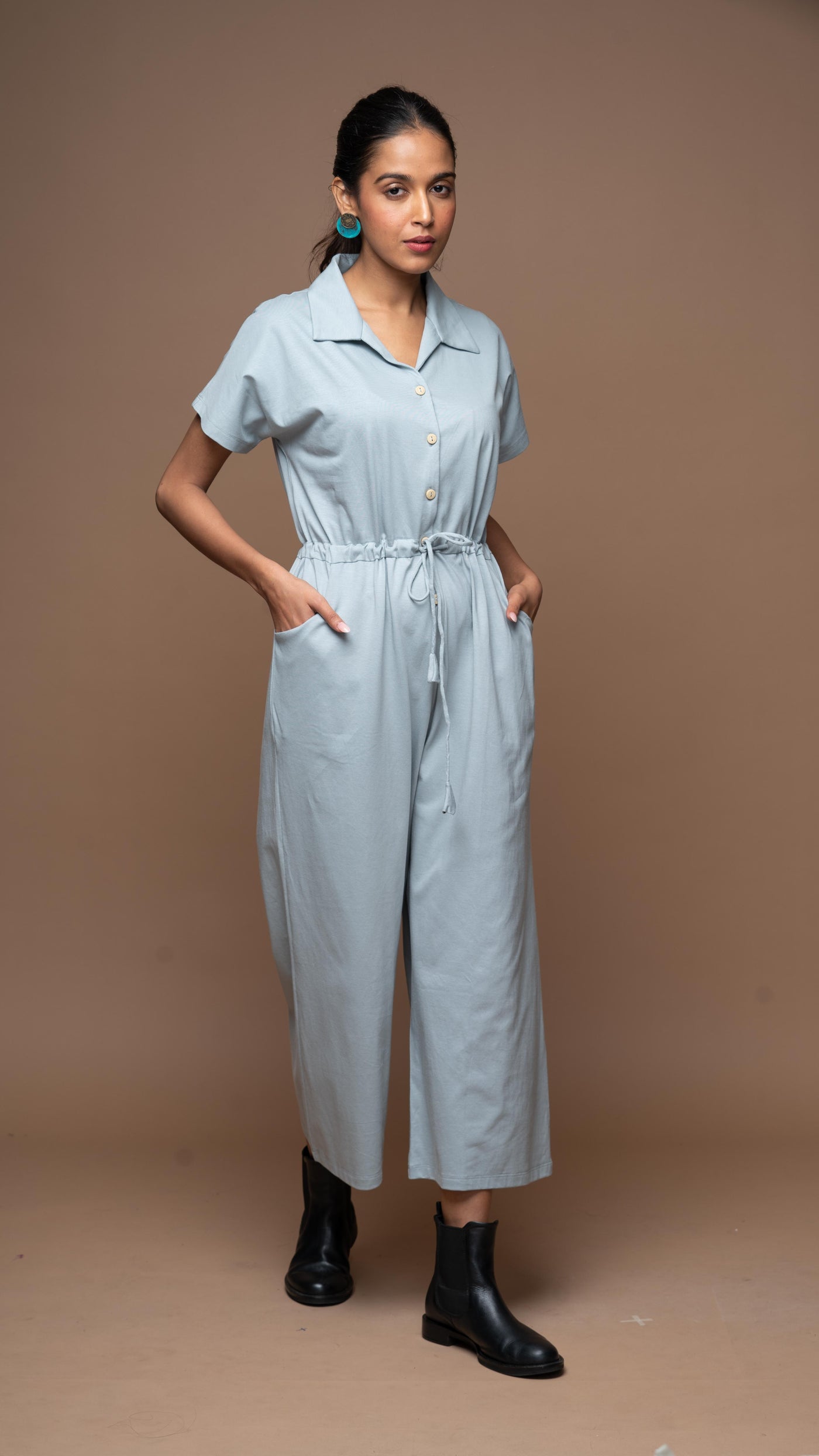 Collarista Jumpsuit in Gray Blue