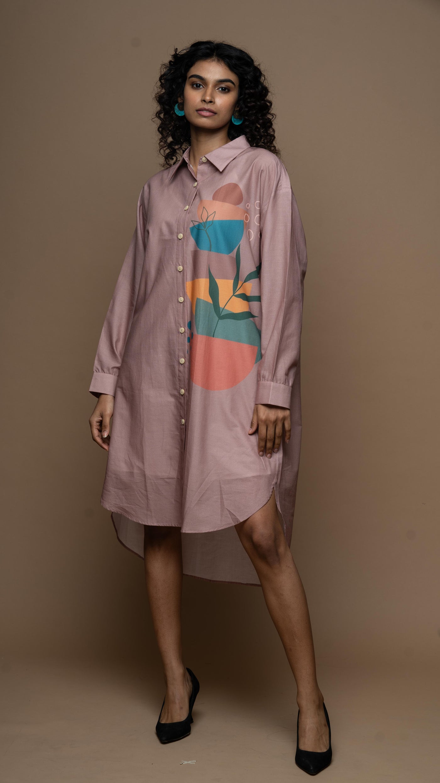 Muted Mauve Semicircle Stacks Shirt Dress