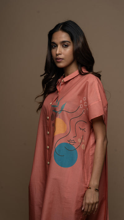 Delicate Coral Peaceful Pause Shirt Dress