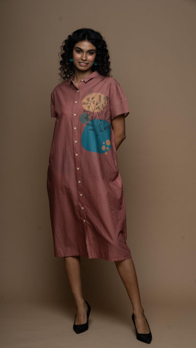 Muted Desert Rose Silhouette Garden Shirt Dress