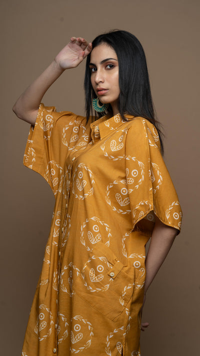 Muted Mustard Reya Co-ord Kurta Set in I heart boho Pattern