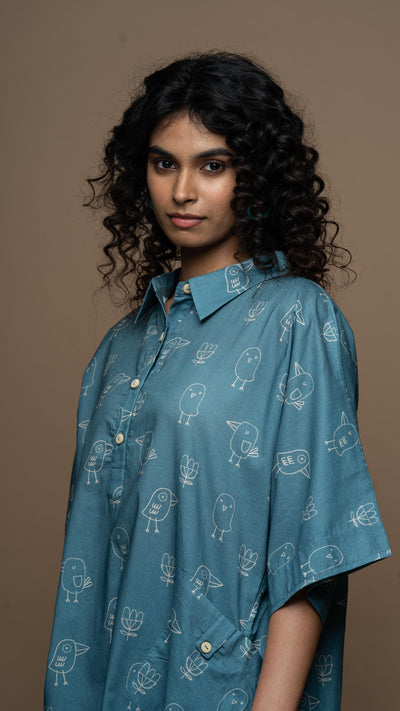 Blue Reya Co-ord Kurta Set in Good morning Pattern
