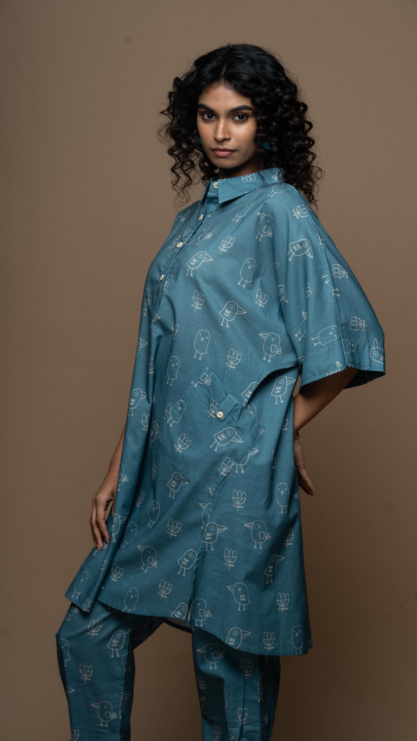 Blue Reya Co-ord Kurta Set in Good morning Pattern
