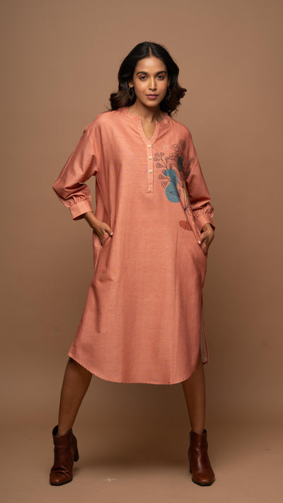 Soft Rose Gold Leaf and Petal Shirt Dress