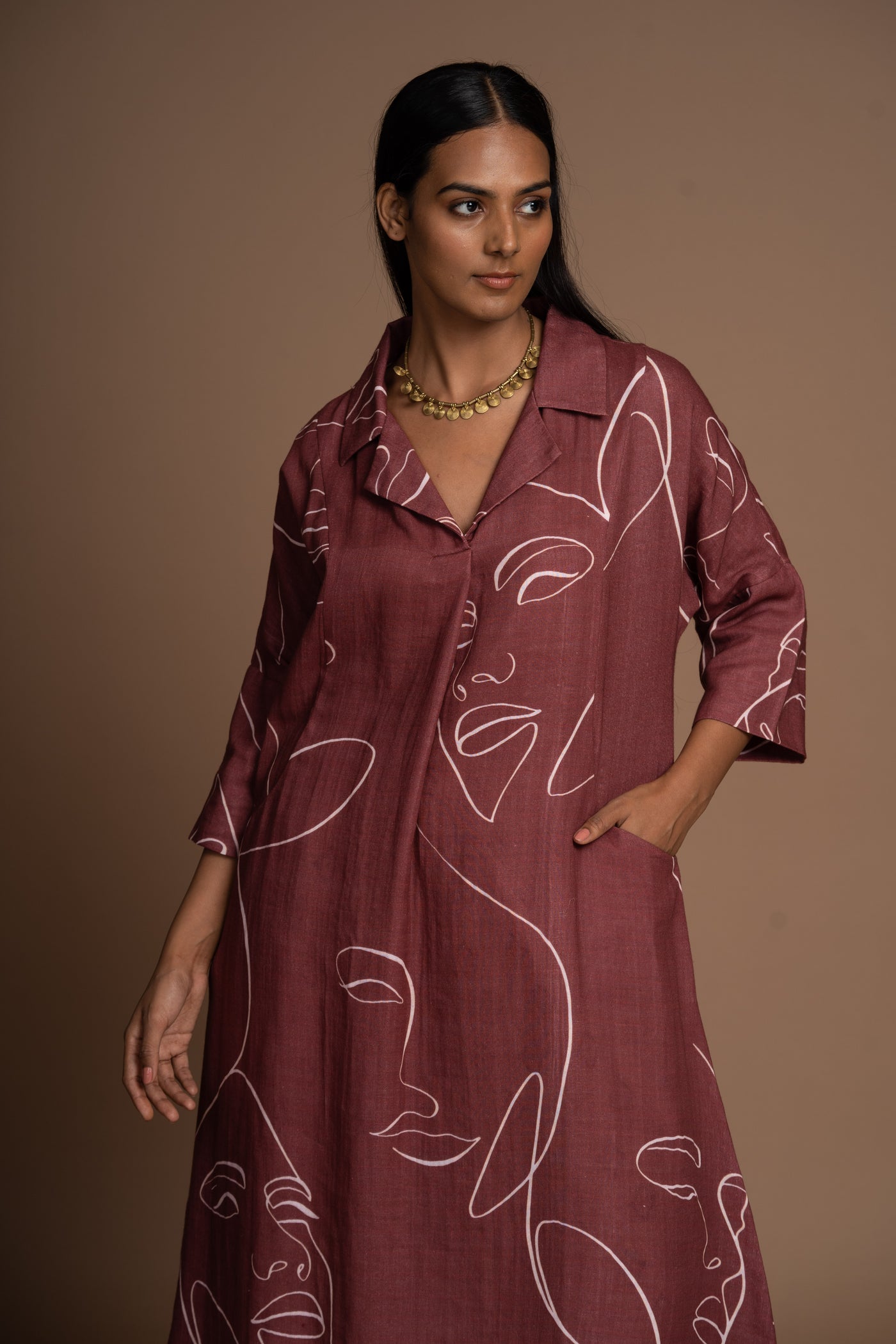 Burgundy Fira Kurta in Shades of Her Pattern