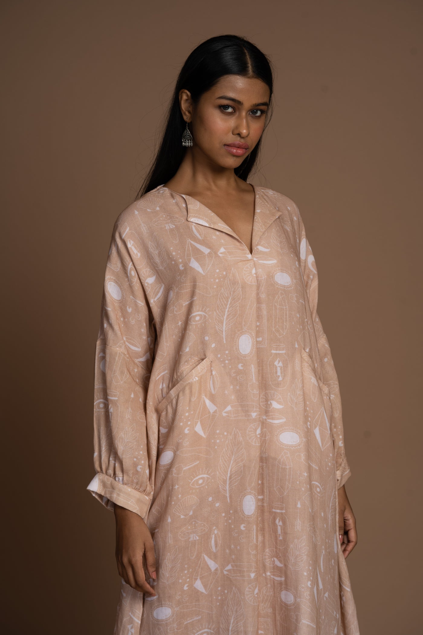 Beige Sway Kurta in Unlock Wonderland Pattern