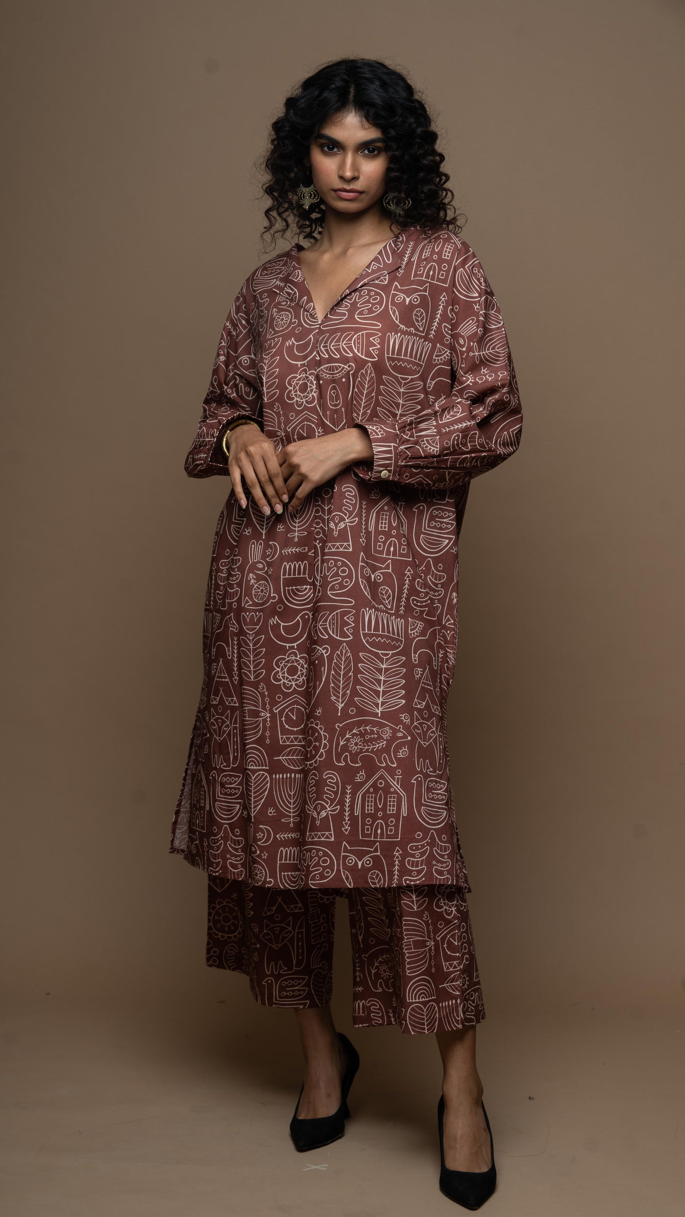 Marsala Sana Co-ord Kurta Set in Simply Scandi Pattern