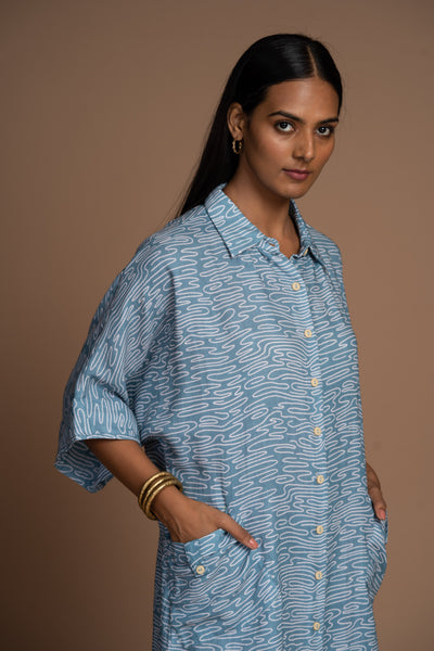 Dusty Blue Zena Kurta in Road not taken Pattern