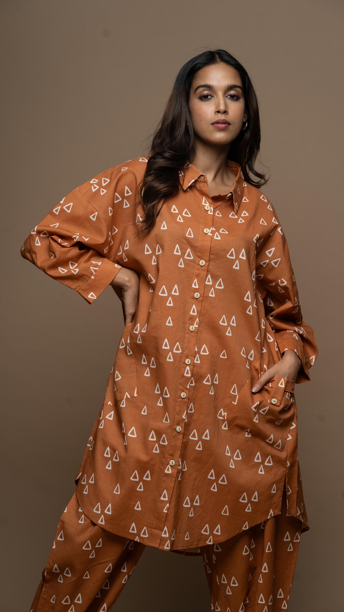 Copper Nyra Co-ord Kurta Set in Guardian Angels Pattern
