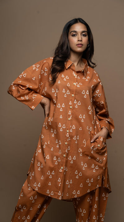 Copper Nyra Co-ord Kurta Set in Guardian Angels Pattern