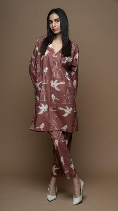 Muted Mauve Sana Co-ord Kurta Set in Always Free Pattern