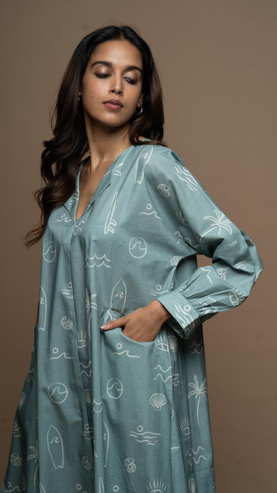 Sage Sana Co-ord Kurta Set in Sound of the sea shells Pattern