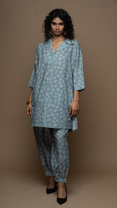 Muted Blue Lina Co-ord Kurta Set in We Grow Pattern