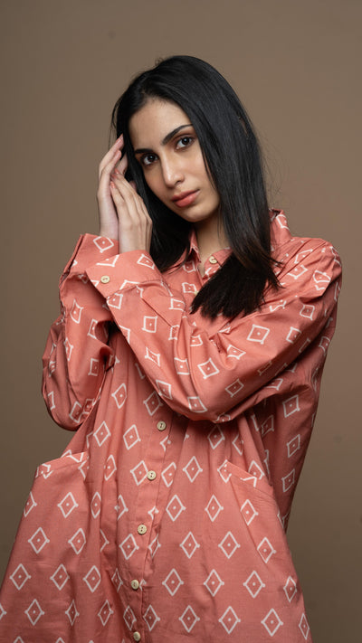 Rose Gold Liora Co-ord Kurta Set in True Gem Pattern