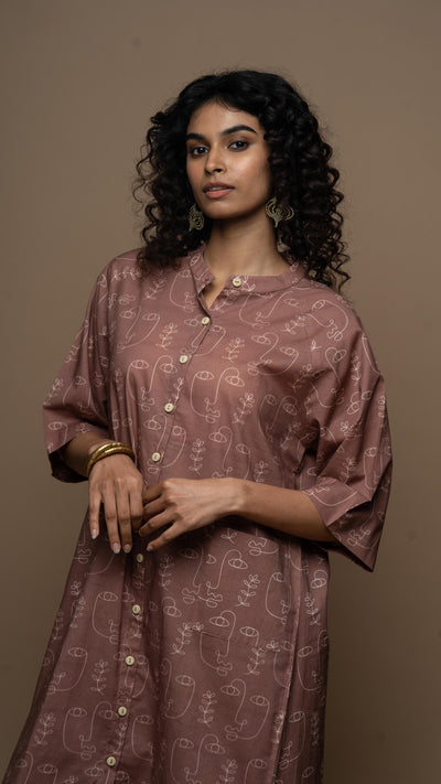 Muted Mauve Cyra Co-ord Kurta Set in Growing Thoughts Pattern