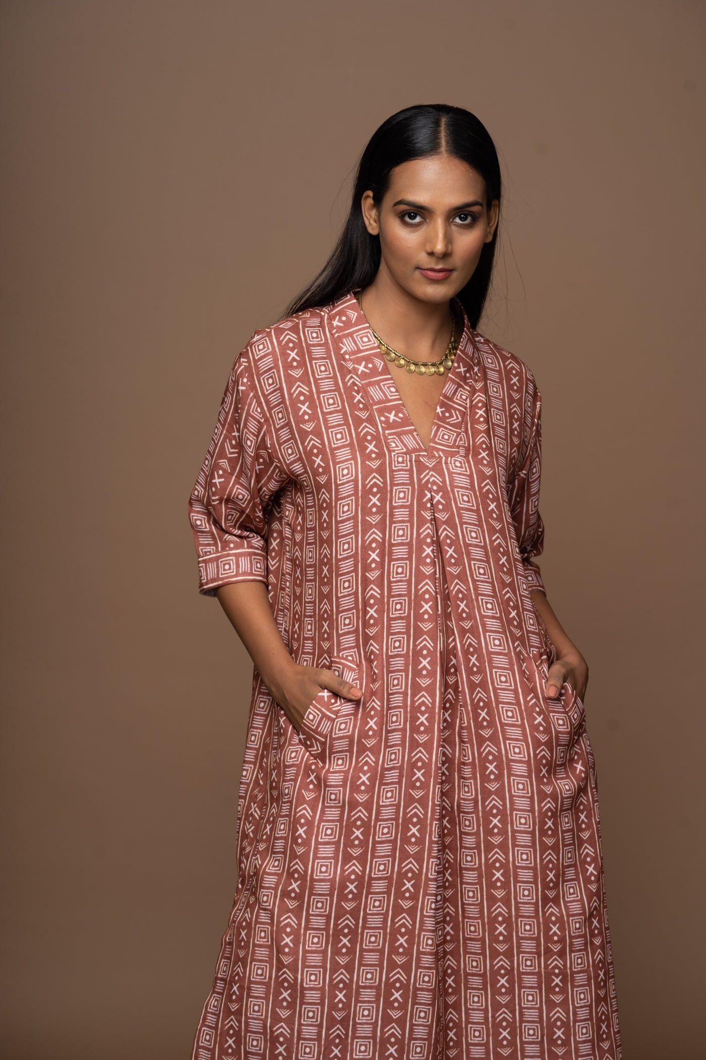 Rust Luma Kurta in Geometry Calling Pattern