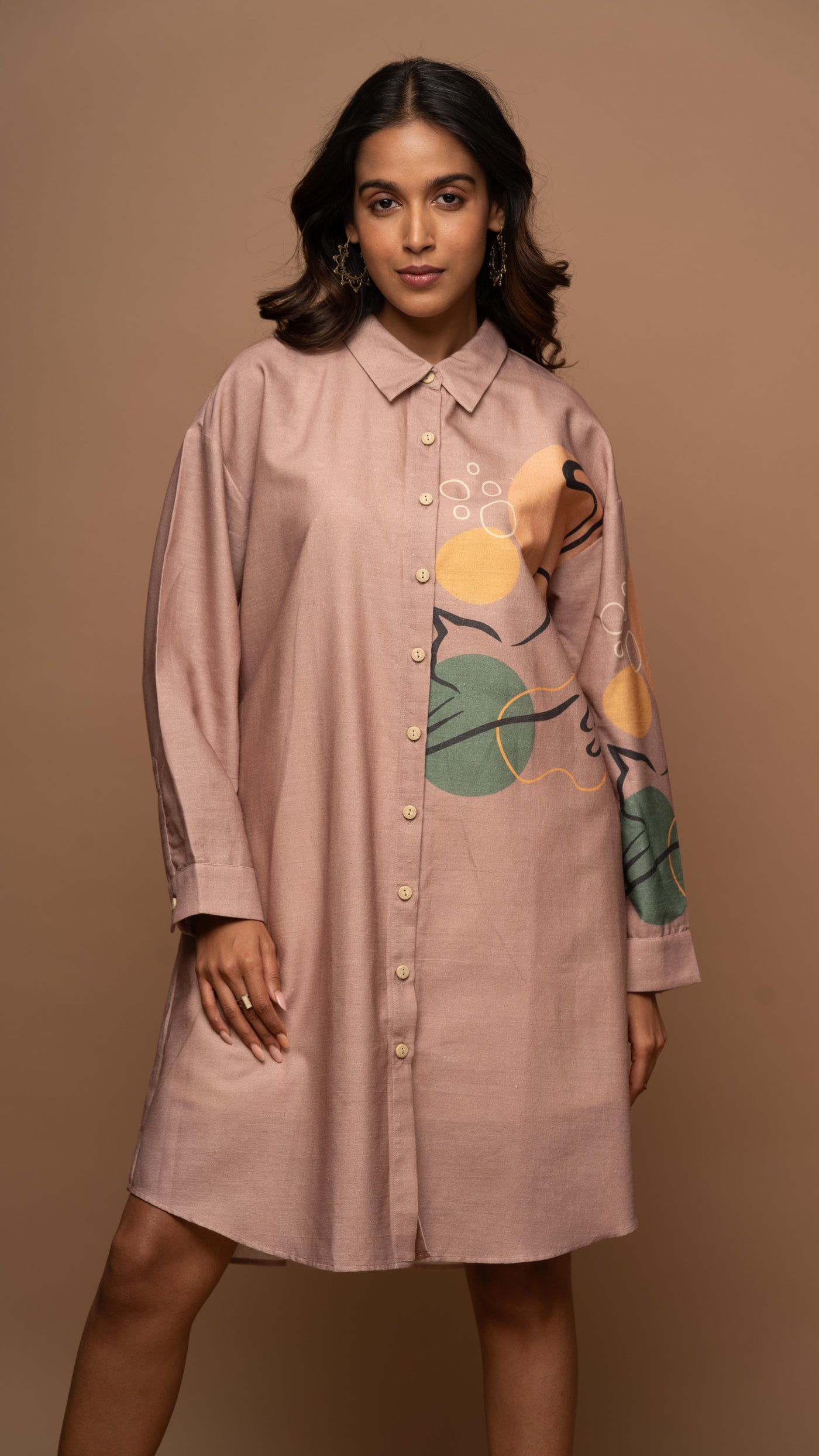 Pale Mauve Zooming Kitty Shirt Dress