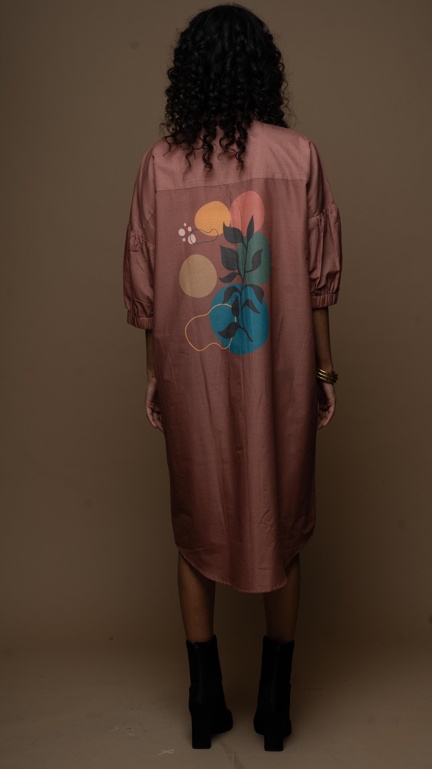 Muted Desert Rose Mystic Leaf Shirt Dress