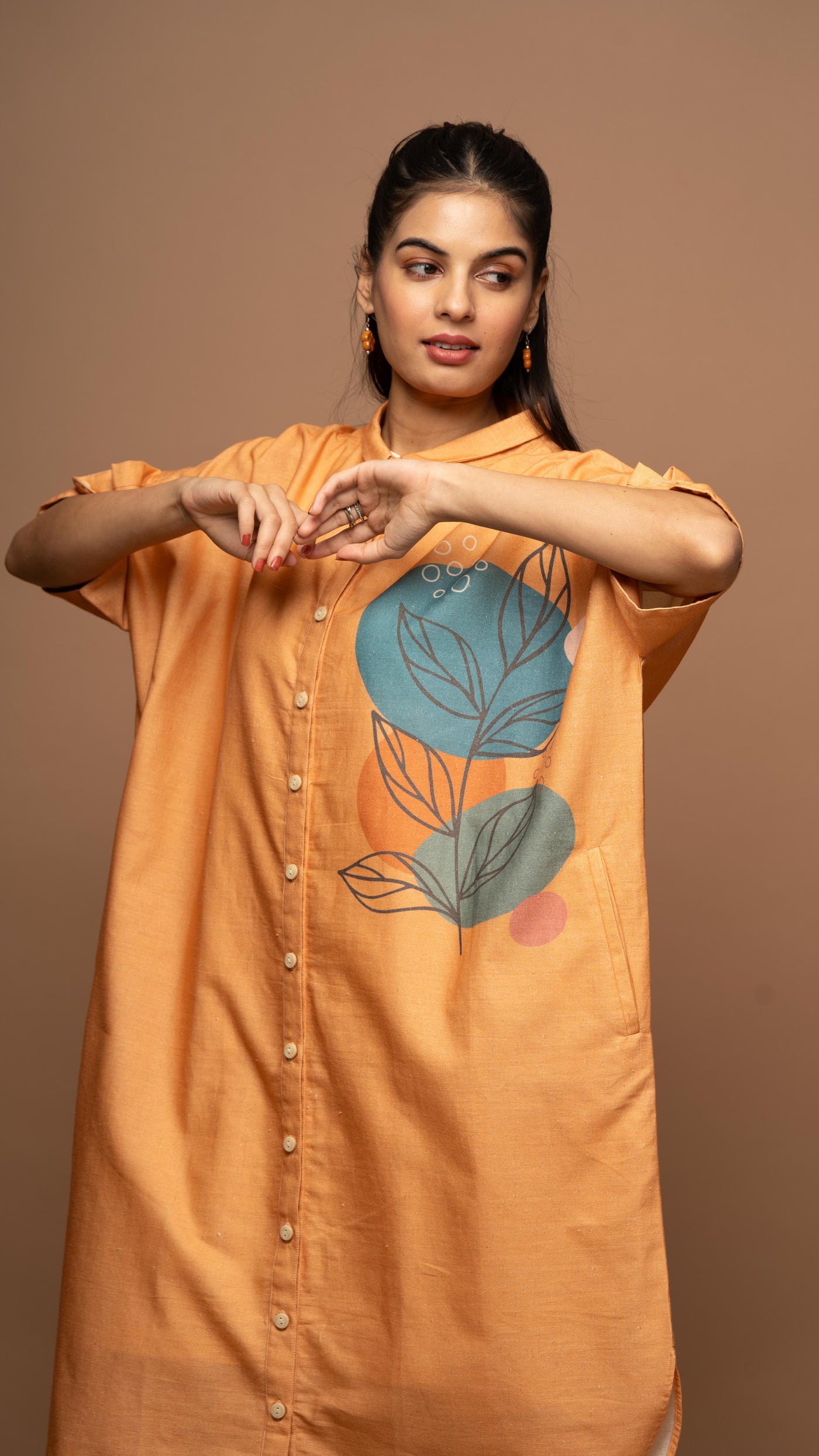 Graceful Amber One Leaf Wonder Shirt Dress