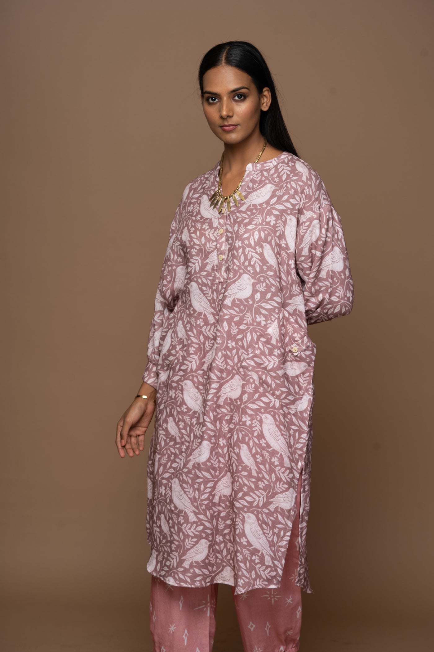 Dusty Mauve Dara Kurta in the Enchanted Forest Pattern