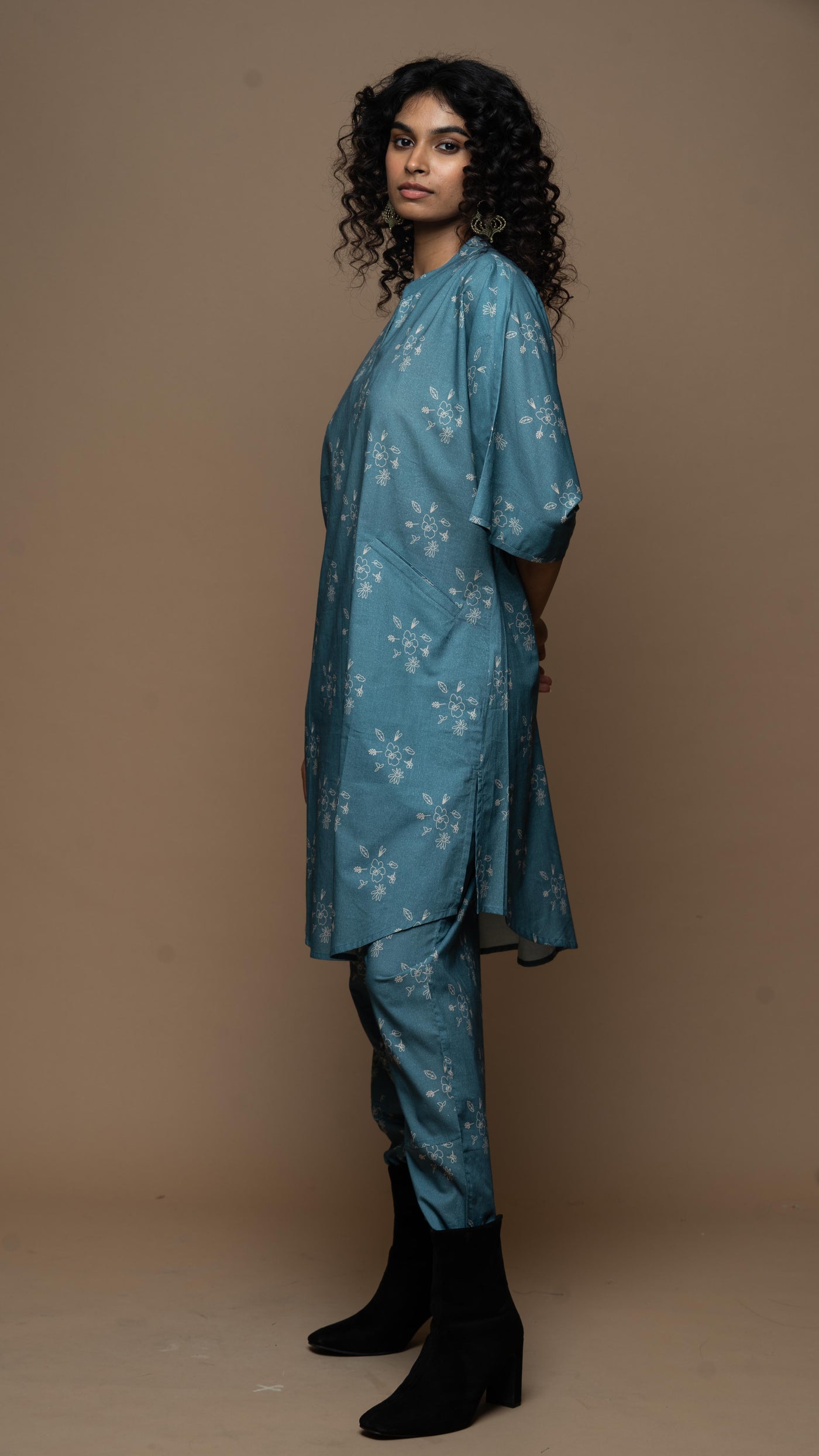 Muted Blue Anya Co-ord Kurta Set in All of me Pattern