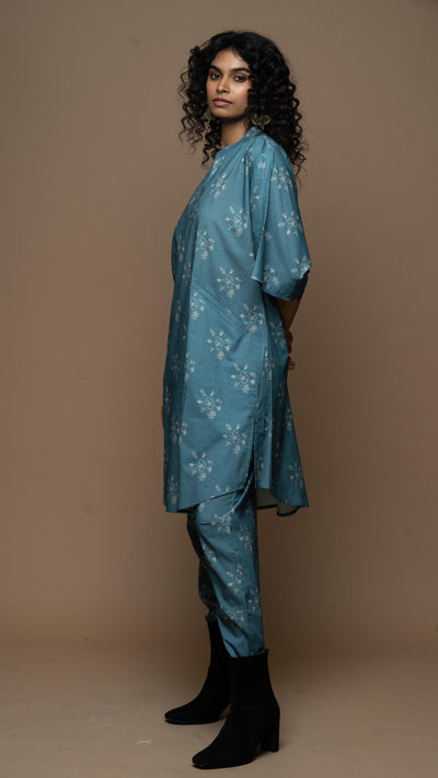 Muted Blue Anya Co-ord Kurta Set in All of me Pattern