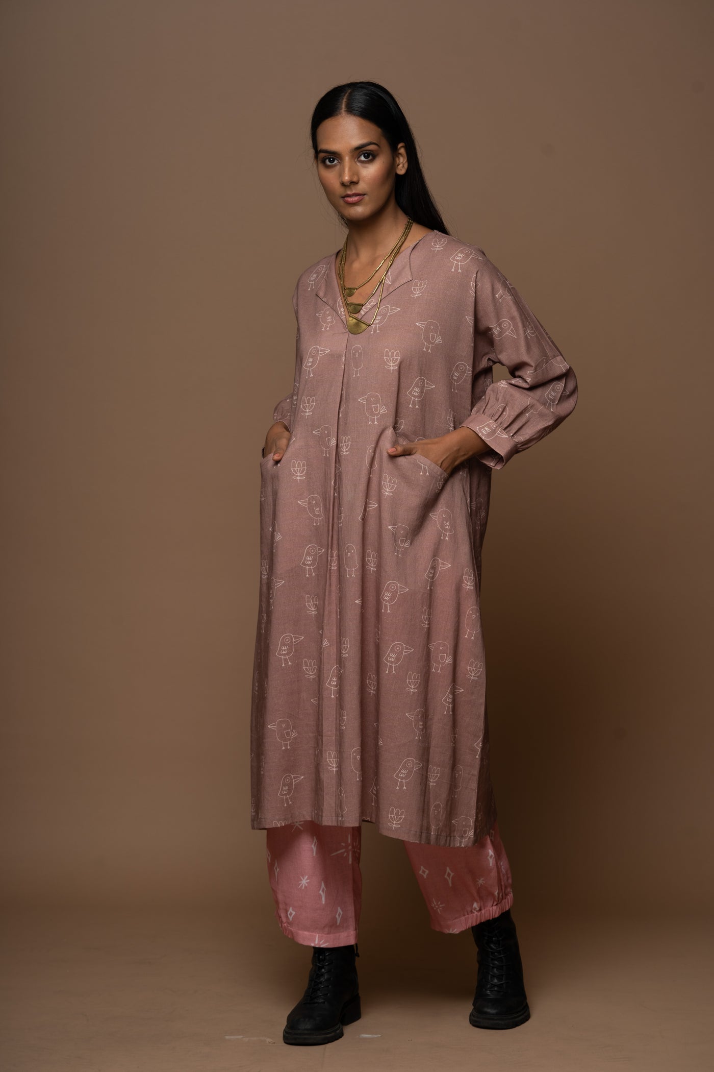 Mocha Sway Kurta in Good Morning Pattern