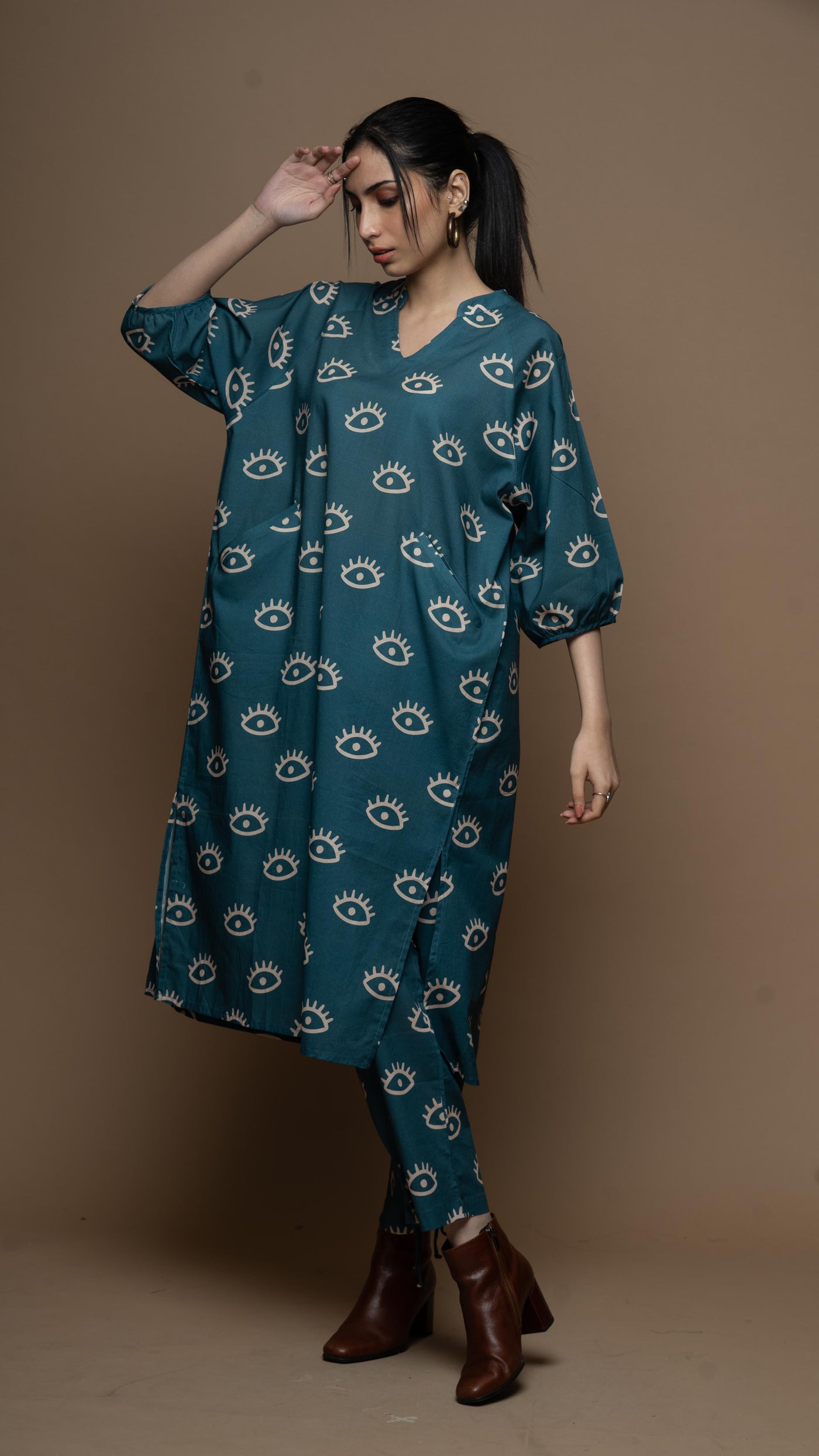 Muted Blue Saara Co-ord Kurta Set in See the Sea Pattern