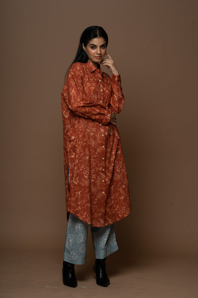 Rust Lira Kurta in Freedom Pattern