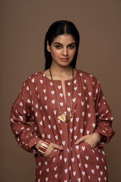 Muted Rust Juno Kurta in In my heart Pattern